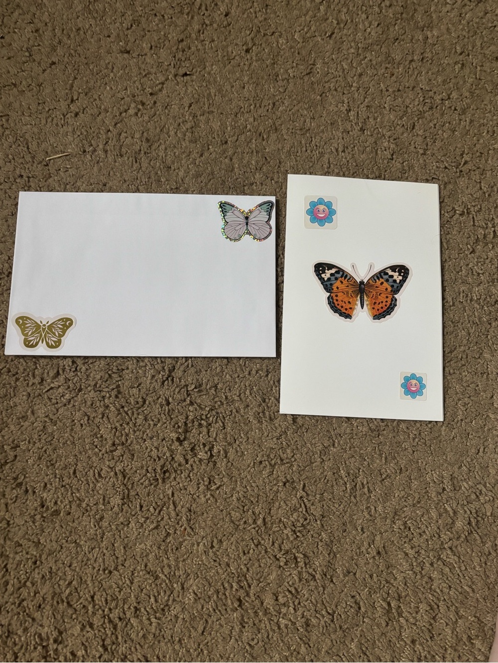 Butterfly Sticker Embellished White Envelopes